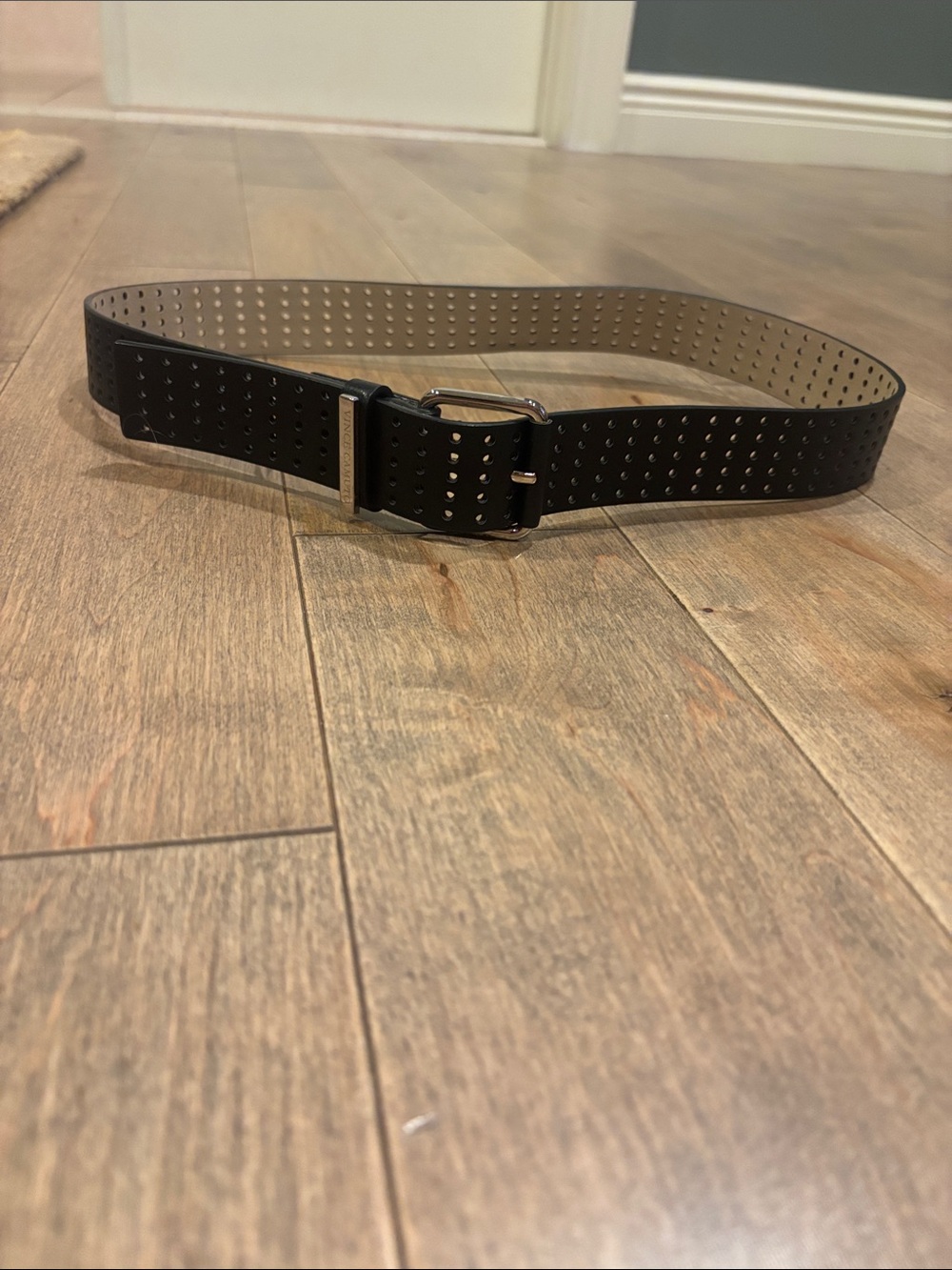 Vince Camuto Black Perforated Leather Belt